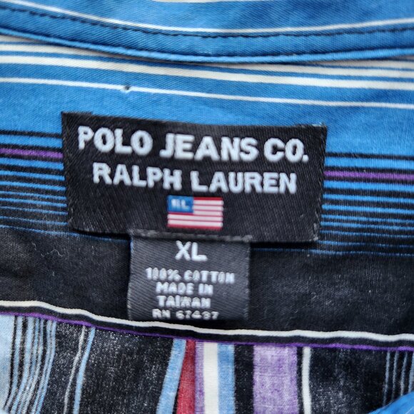 Polo Jeans Co. Ralph Lauren Multicolor Stripe Shirt Button Long Sleeve Cotton - Picture 5 of 6